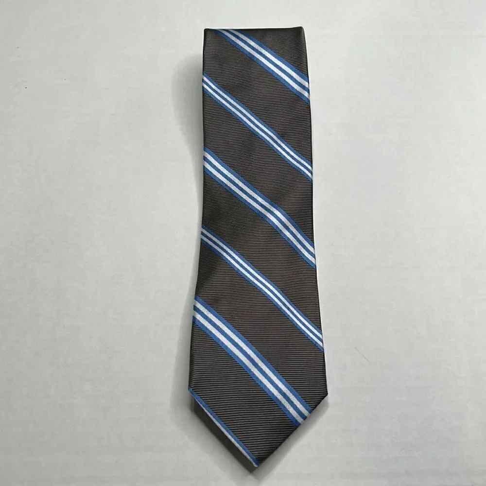 Brooks Brothers Makers & Merchants gray blue white stripe tie EUC